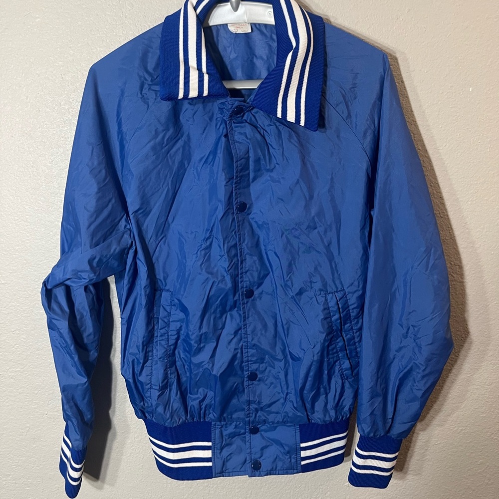 Vintage Blue Windbreaker with Striped Collar